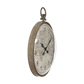 Nagyméretű, 55 cm átmérőjű és 67,5 cm magas, antik bronz színű vasabronccsal keretezett, világtérképes számlapú, domború polikarbonát üvegű, vintage stílusú falióra